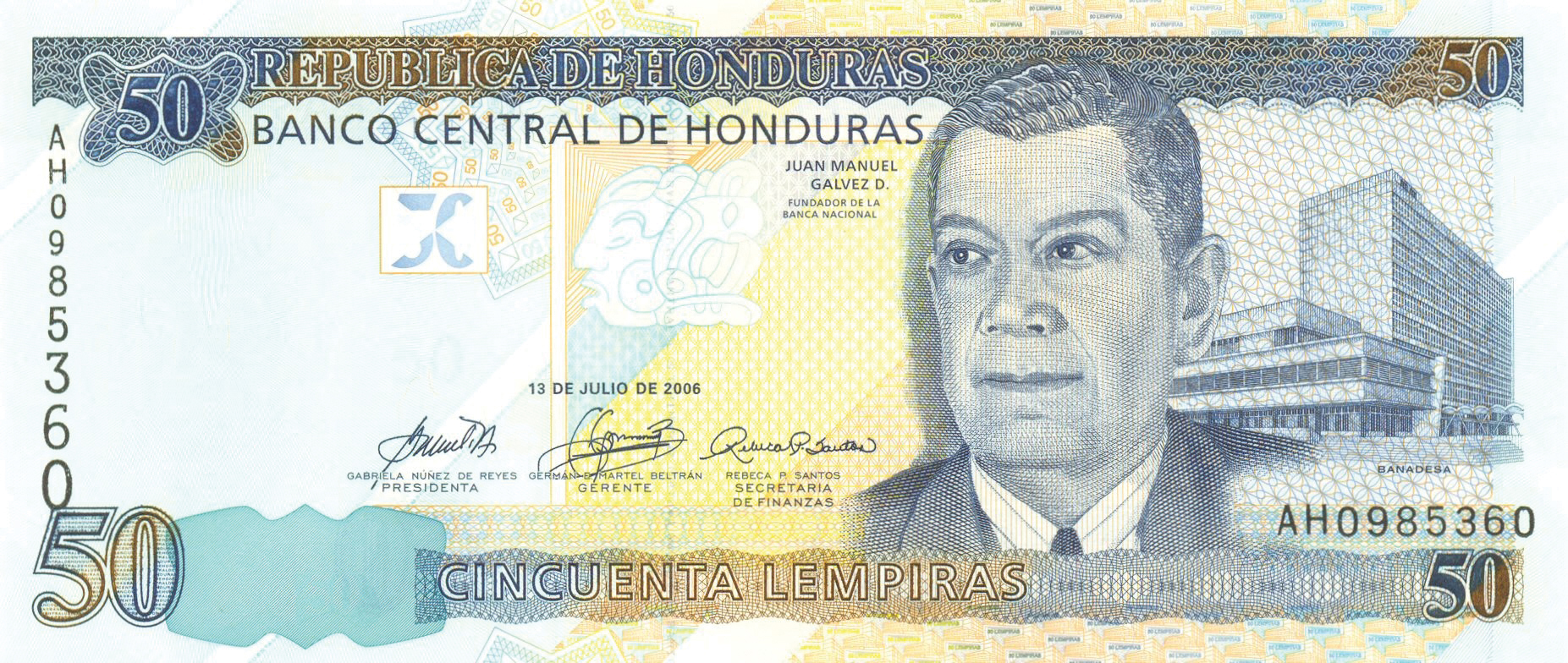  13 DE JULIO DE 2006 Sig 27: Núñez/Martel/Santos Printer: DE LA RUE Prefix AH, AJ 