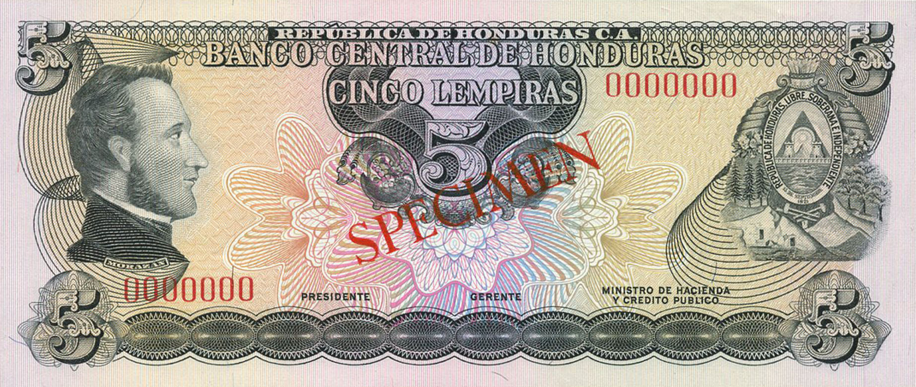  Diagonal red SPECIMEN ovpt front; no date; no sig ; all-zero s/n 