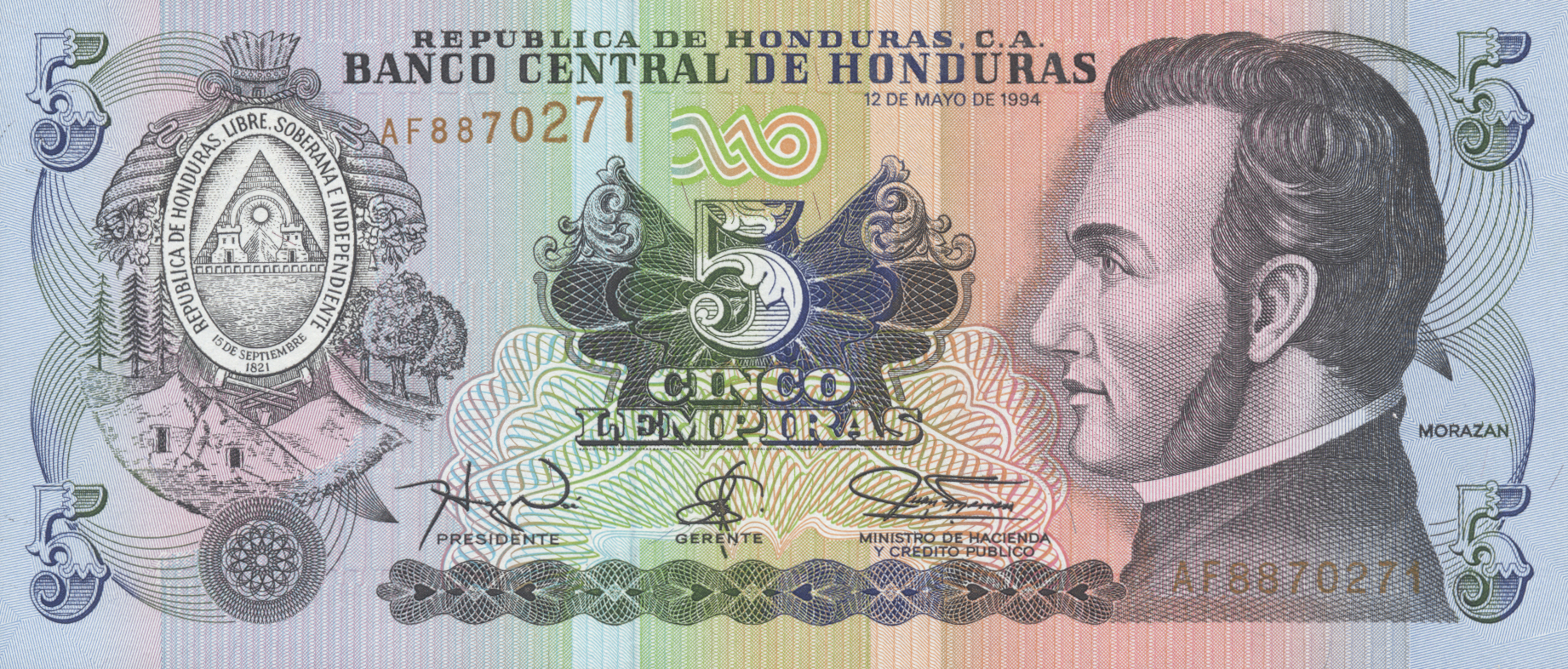  12 DE MAYO DE 1994 Sig 22: Noé/Anariba/Ferrera Novel brown s/n upper left front Prefix AF, AG 