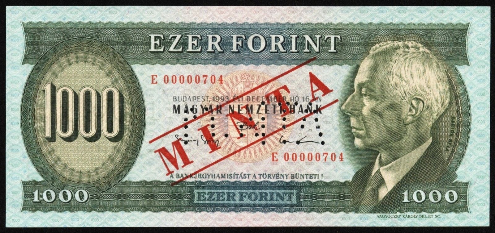  Diagonal red MINTA ovpt front; two vertical red MINTA ovpts back; horizontal MINTA perf; low s/n 