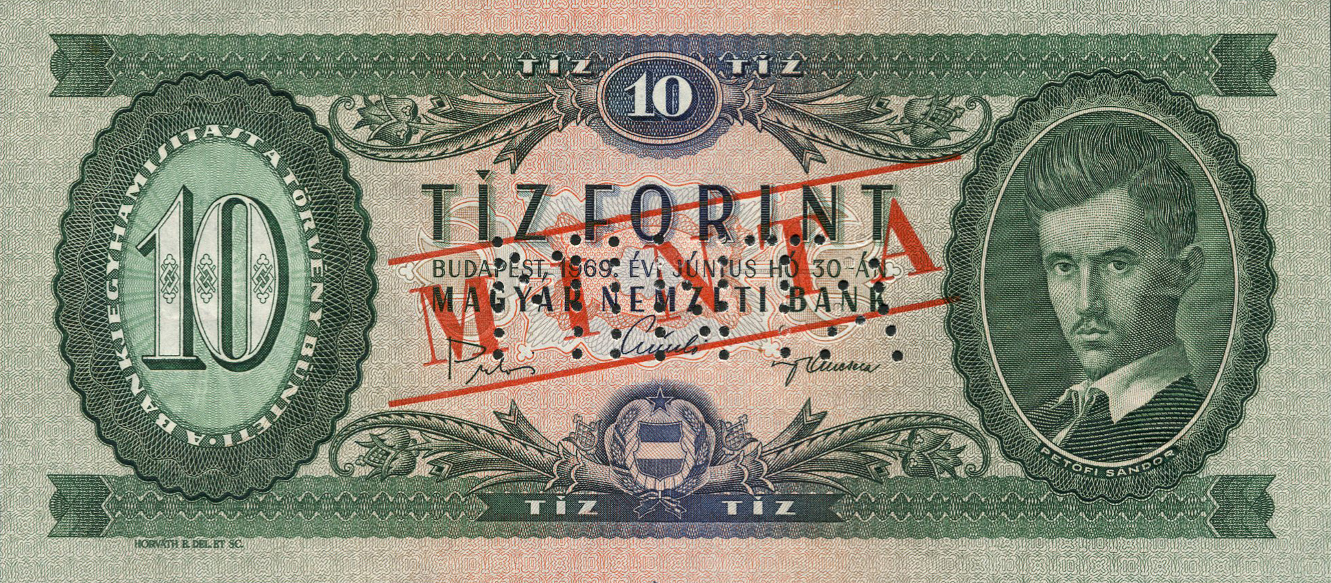  Diagonal red MINTA ovpt front; two vertical red MINTA ovpts back; horizontal MINTA perf; low s/n 