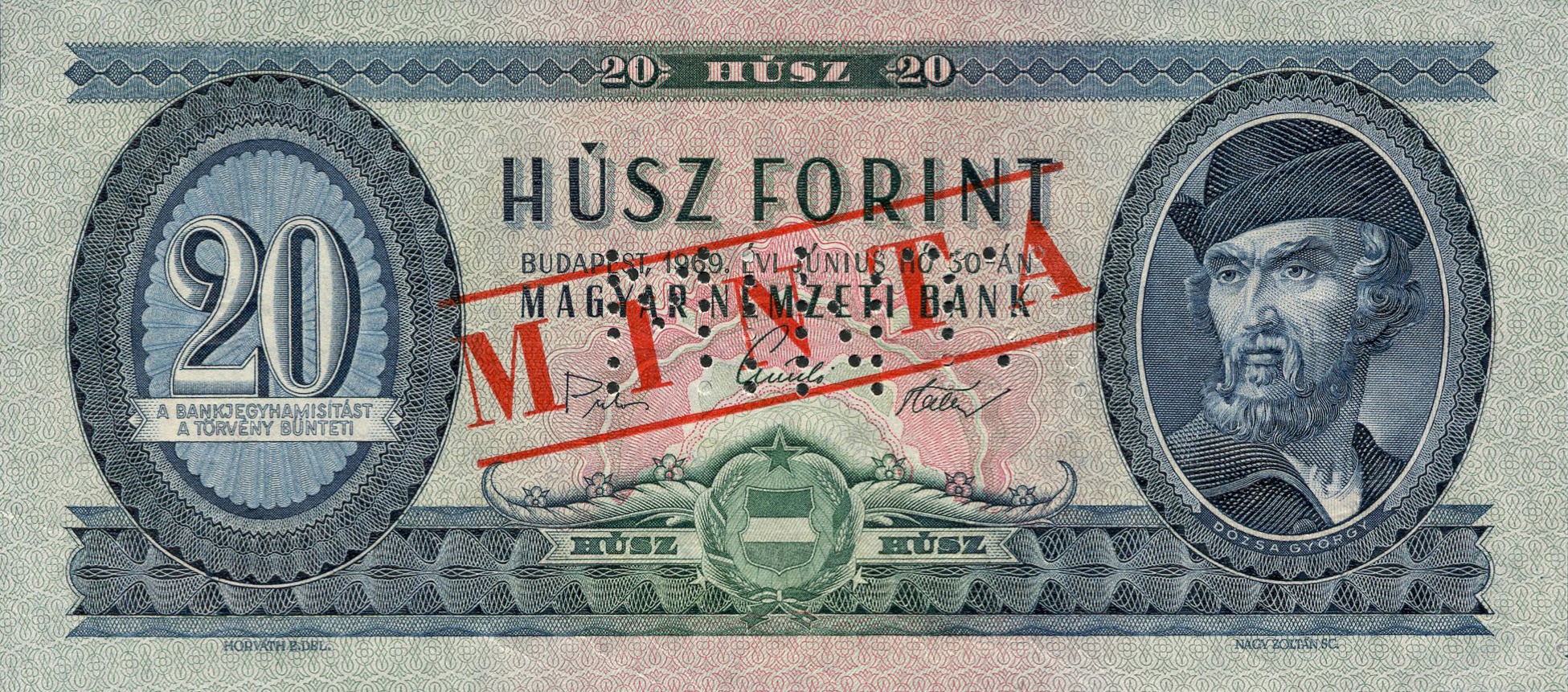  Diagonal red MINTA ovpt front; two vertical red MINTA ovpts back; horizontal MINTA perf; low s/n 