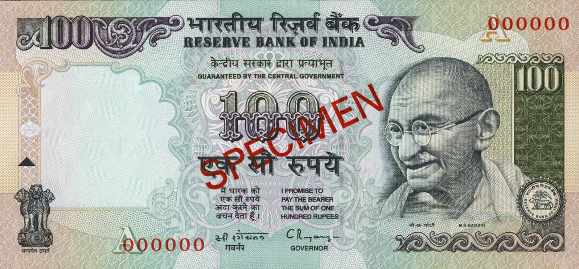  Horizontal red SPECIMEN ovpt front only; horizontal red No # ovpt lower left front; all-zero s/n 