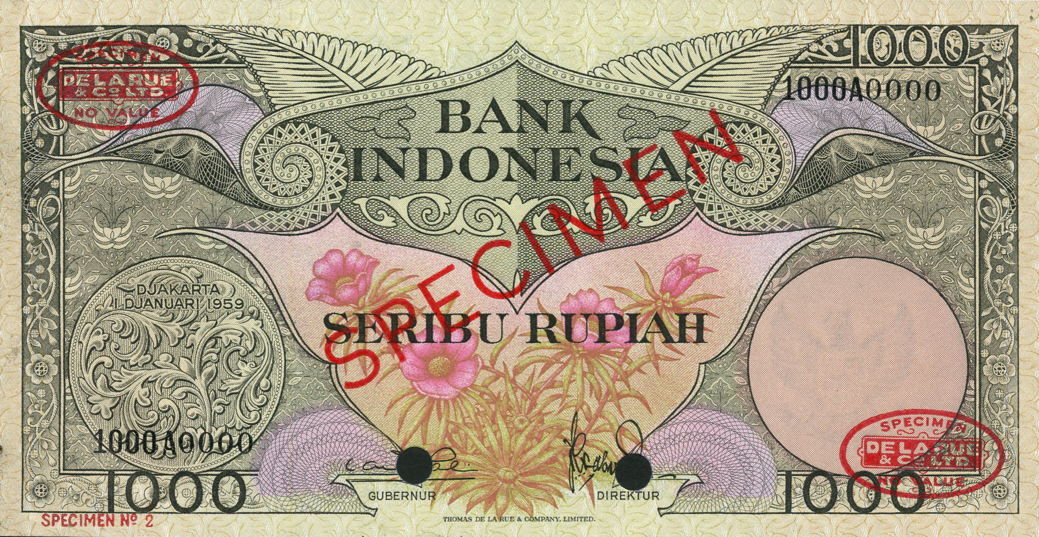  Diagonal red SPECIMEN and DLR oval ovpts; horizontal red SPECIMEN NO # ovpt lower left; all-zero s/n 