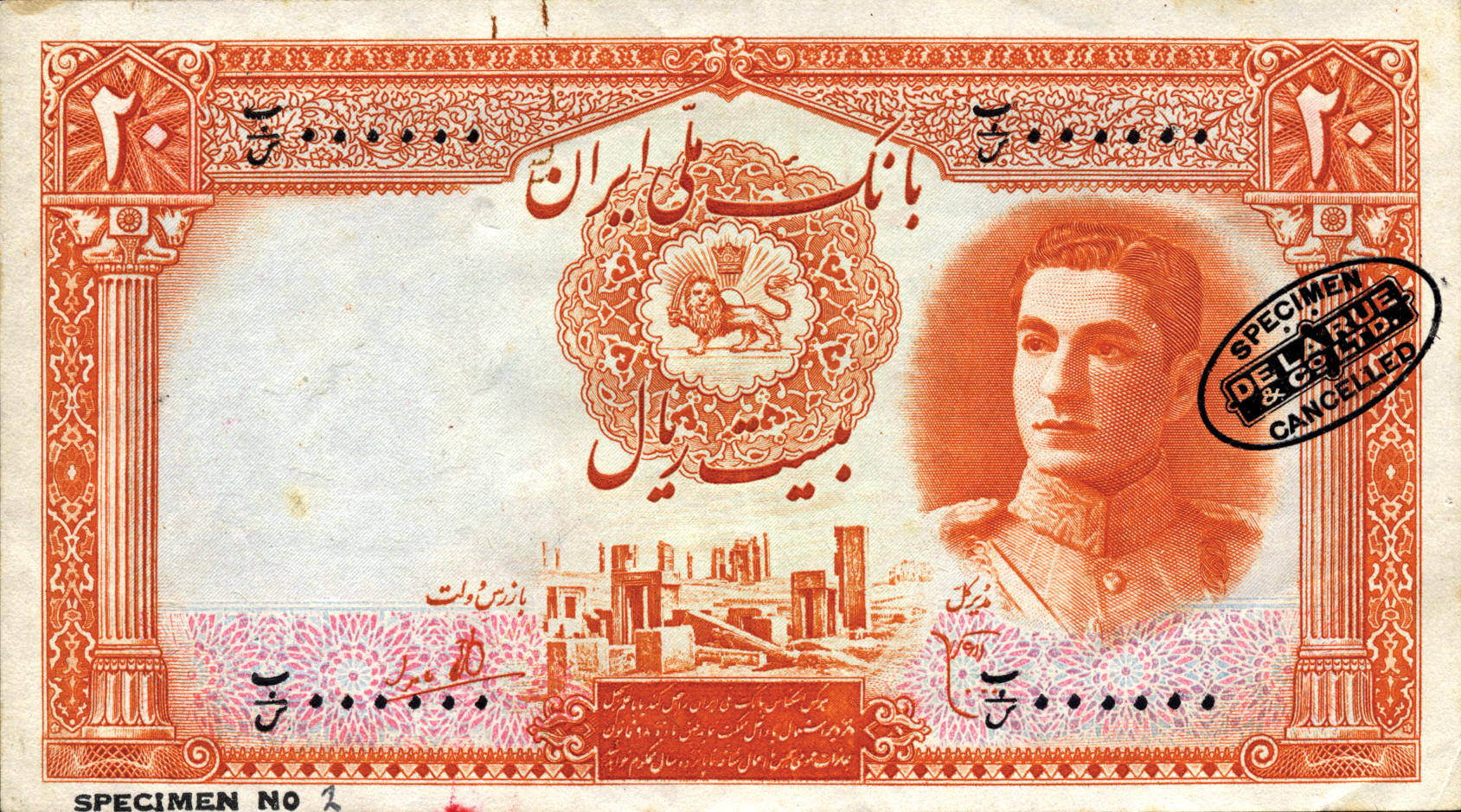  Diagonal black DLR oval ovpt; horizontal black SPECIMEN No # ovpt lower left 