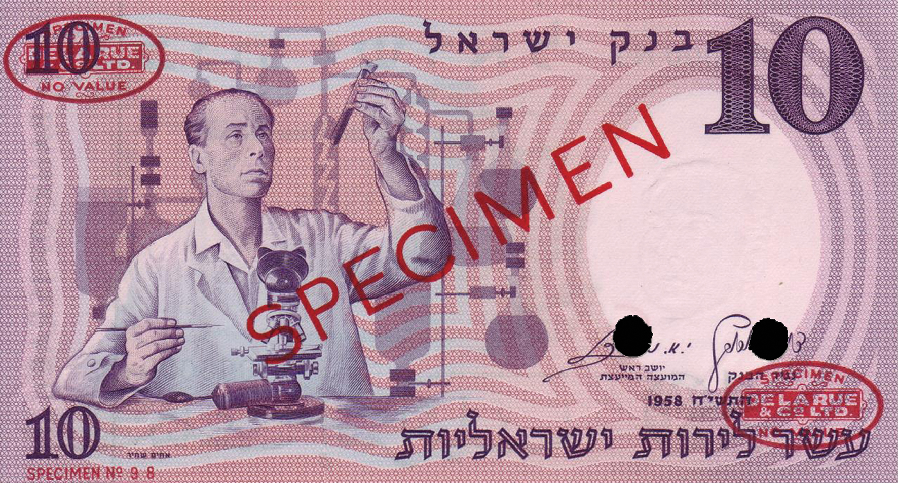  Diagonal red SPECIMEN and DLR oval ovpts front/back; horizontal red SPECIMEN No # ovpt lower left front; all-zero s/n 