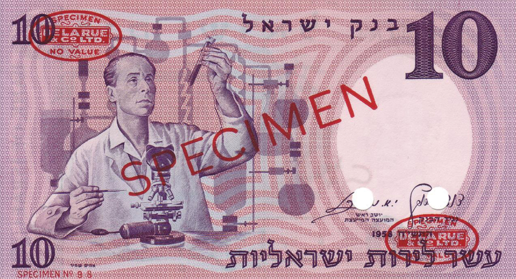  Diagonal red SPECIMEN and DLR oval ovpts front/back; horizontal red SPECIMEN No # ovpt lower left front; all-zero s/n 