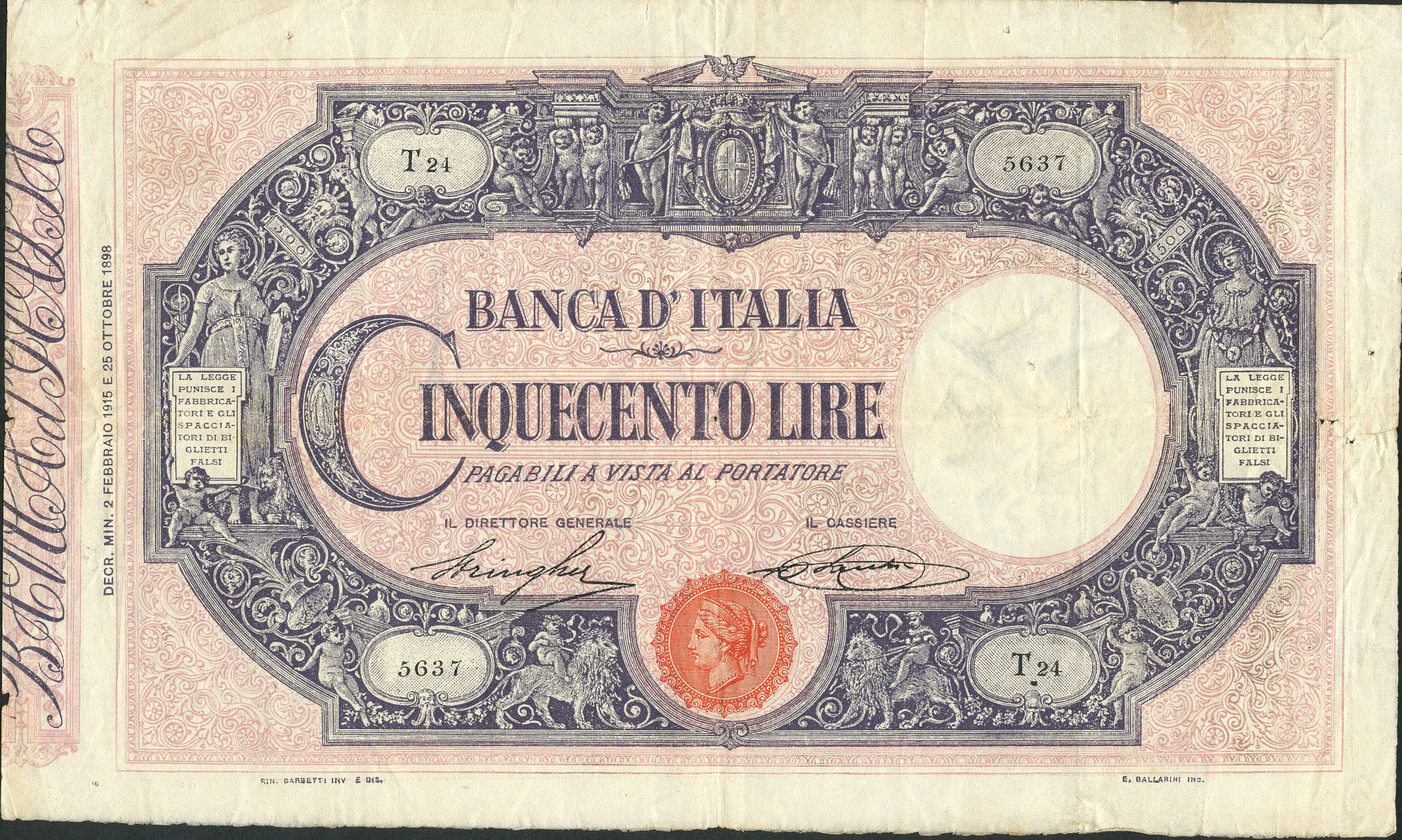  09 06 1910 - 06 12 1918 Sig 4: Stringher/Sacchi Series M13 - L34 