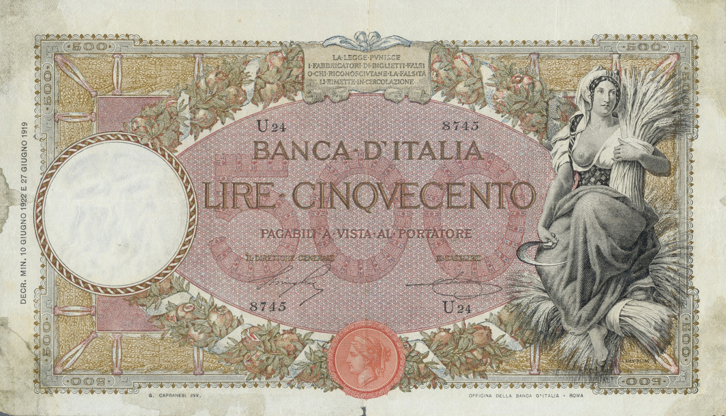  16 07 1919 - 13 04 1926 Sig 4: Stringher/Sacchi Series A1 - V50 