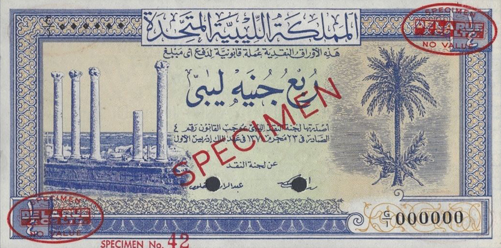  Diagonal red SPECIMEN and DLR oval ovpts front/back; red SPECIMEN No # ovpt lower left front; all-zero s/n 