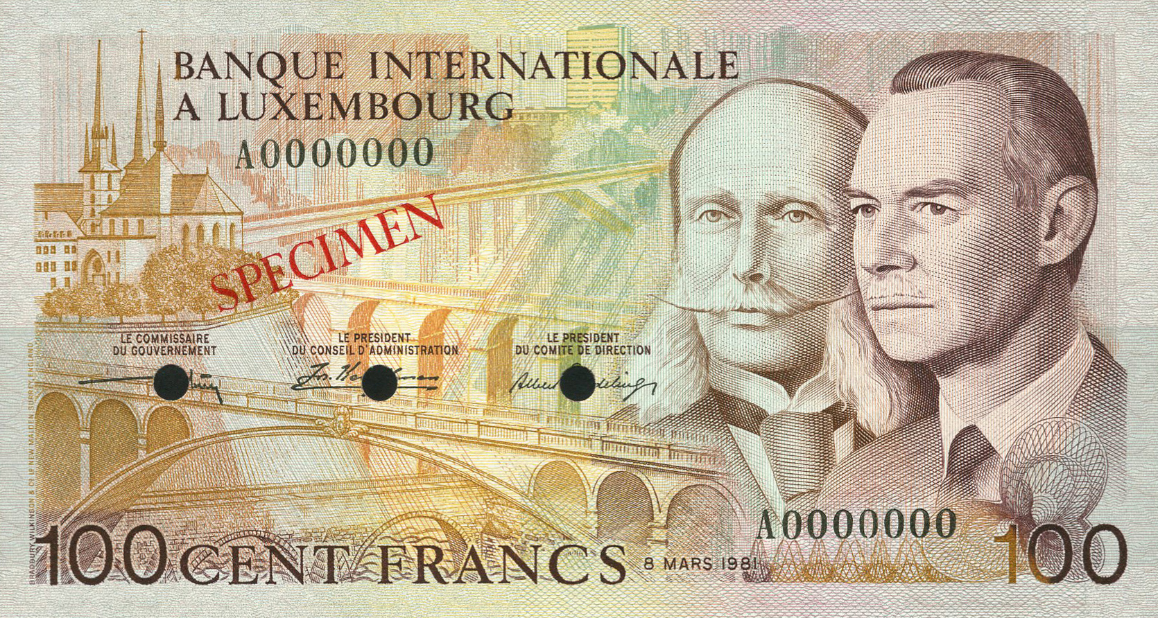  Diagonal red SPECIMEN ovpt front/back; horizontal black # ovpt upper left back; all-zero s/n 