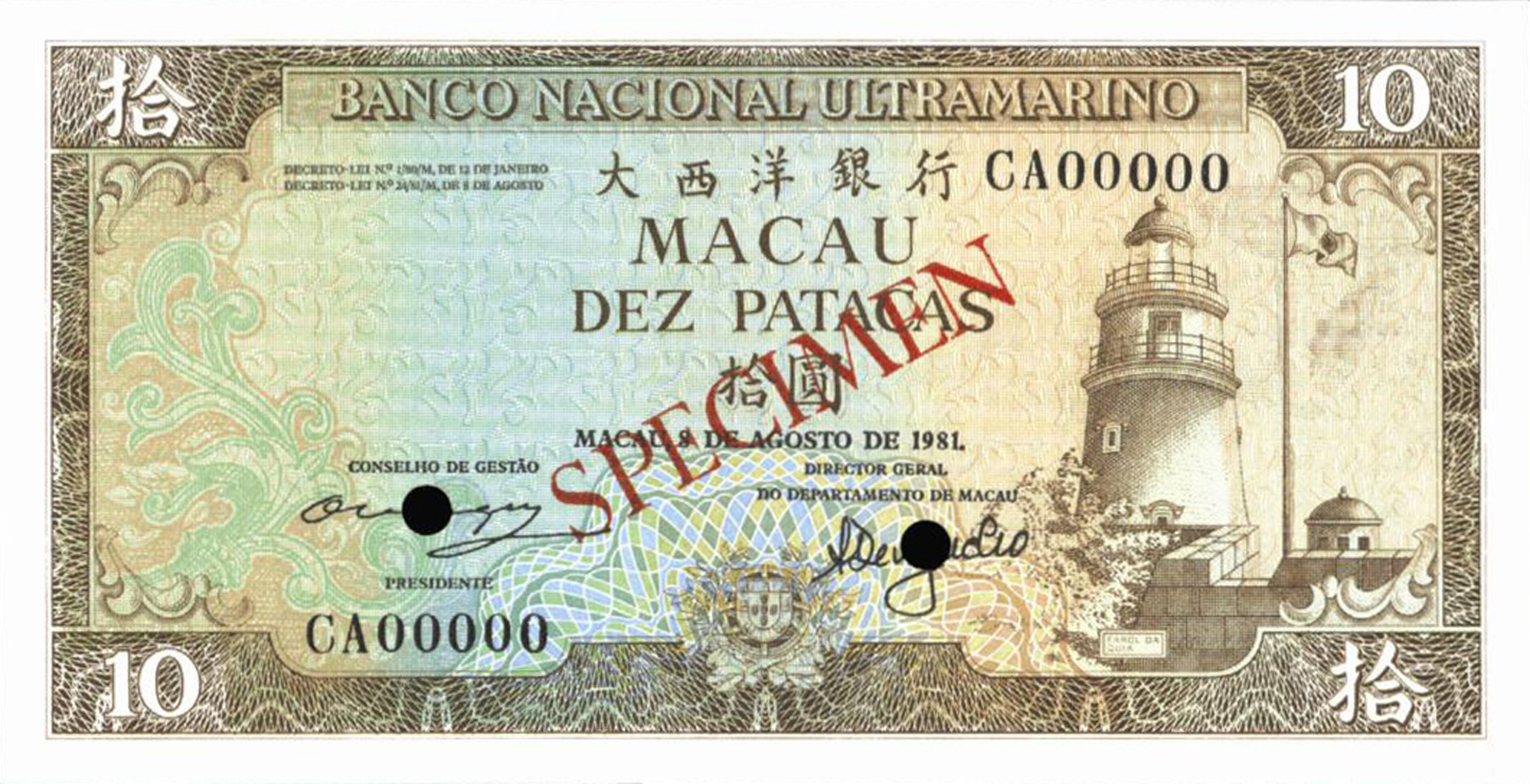  Diagonal red SPECIMEN ovpt front/back; horizontal black # ovpt upper left back; all-zero s/n 