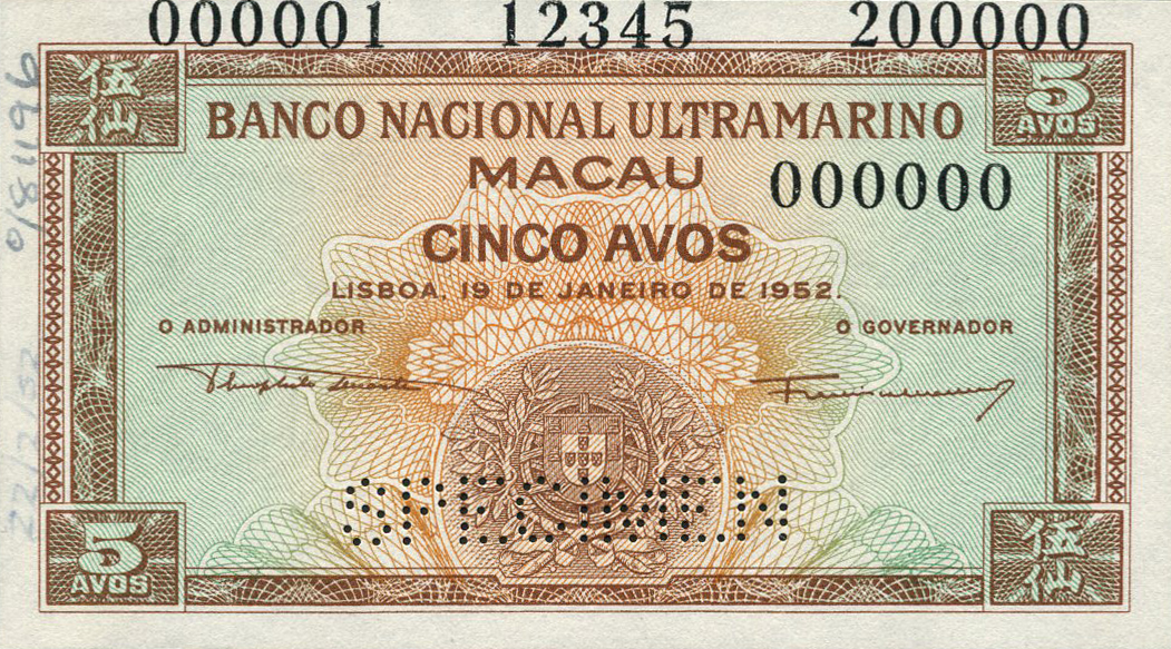  Horizontal SPECIMEN perf; s/n range 