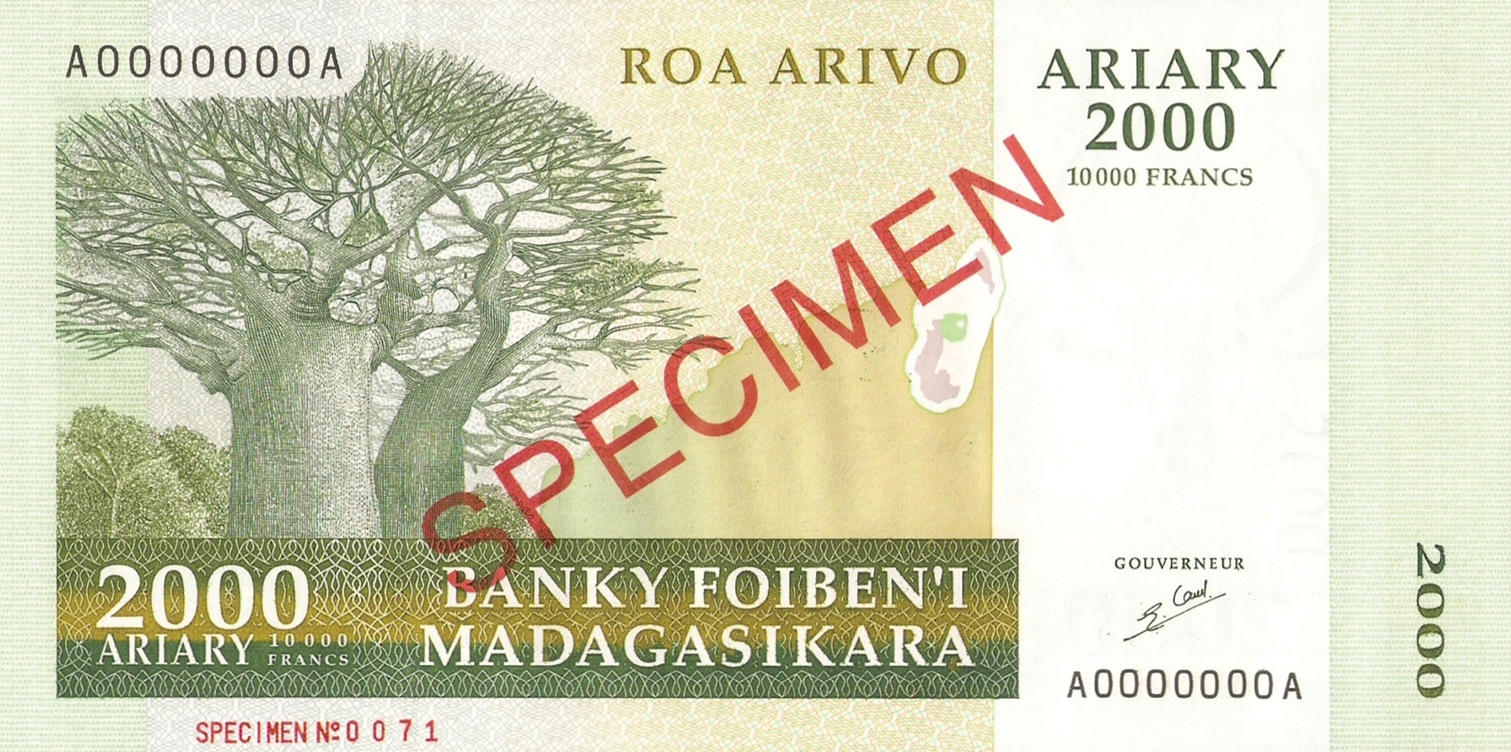  Diagonal red SPECIMEN ovpt front/back; horizontal red SPECIMEN NO # ovpt lower left; all-zero s/n 