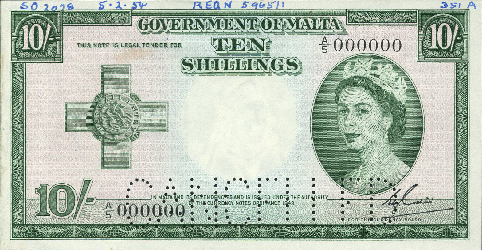  Horizontal CANCELLED perf; all-zero s/n 