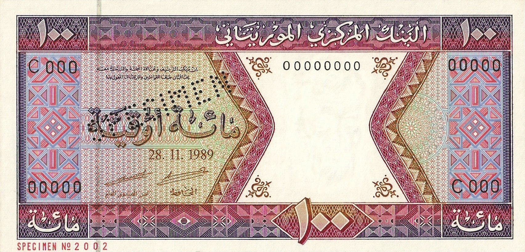  Diagonal SPECIMEN perf; horizontal red SPECIMEN NO # ovpt lower left front; all-zero s/n 