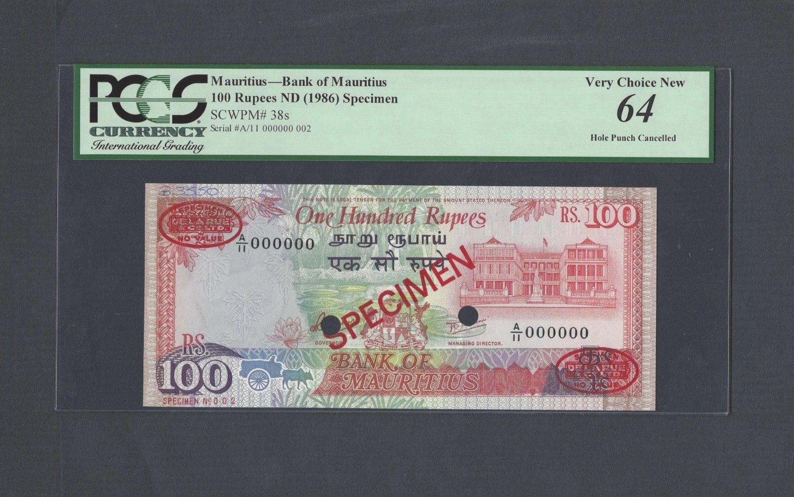  Diagonal red SPECIMEN and DLR oval ovpts; horizontal red SPECIMEN NO # ovpt lower left; all-zero s/n 