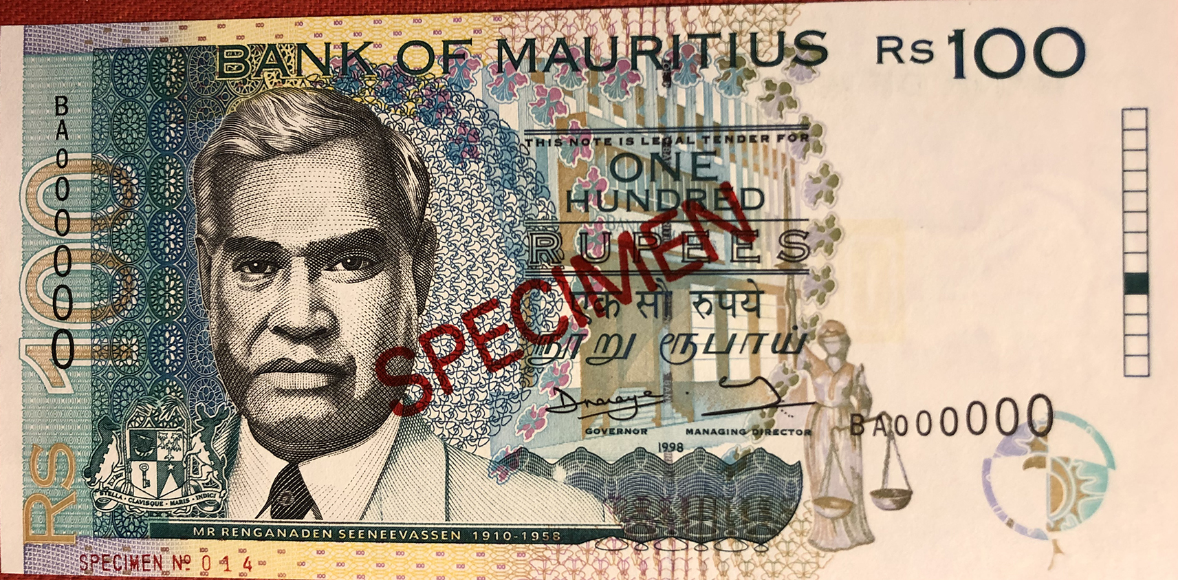  Diagonal red SPECIMEN ovpt front/back; horizontal red SPECIMEN NO # ovpt lower left; all-zero s/n 