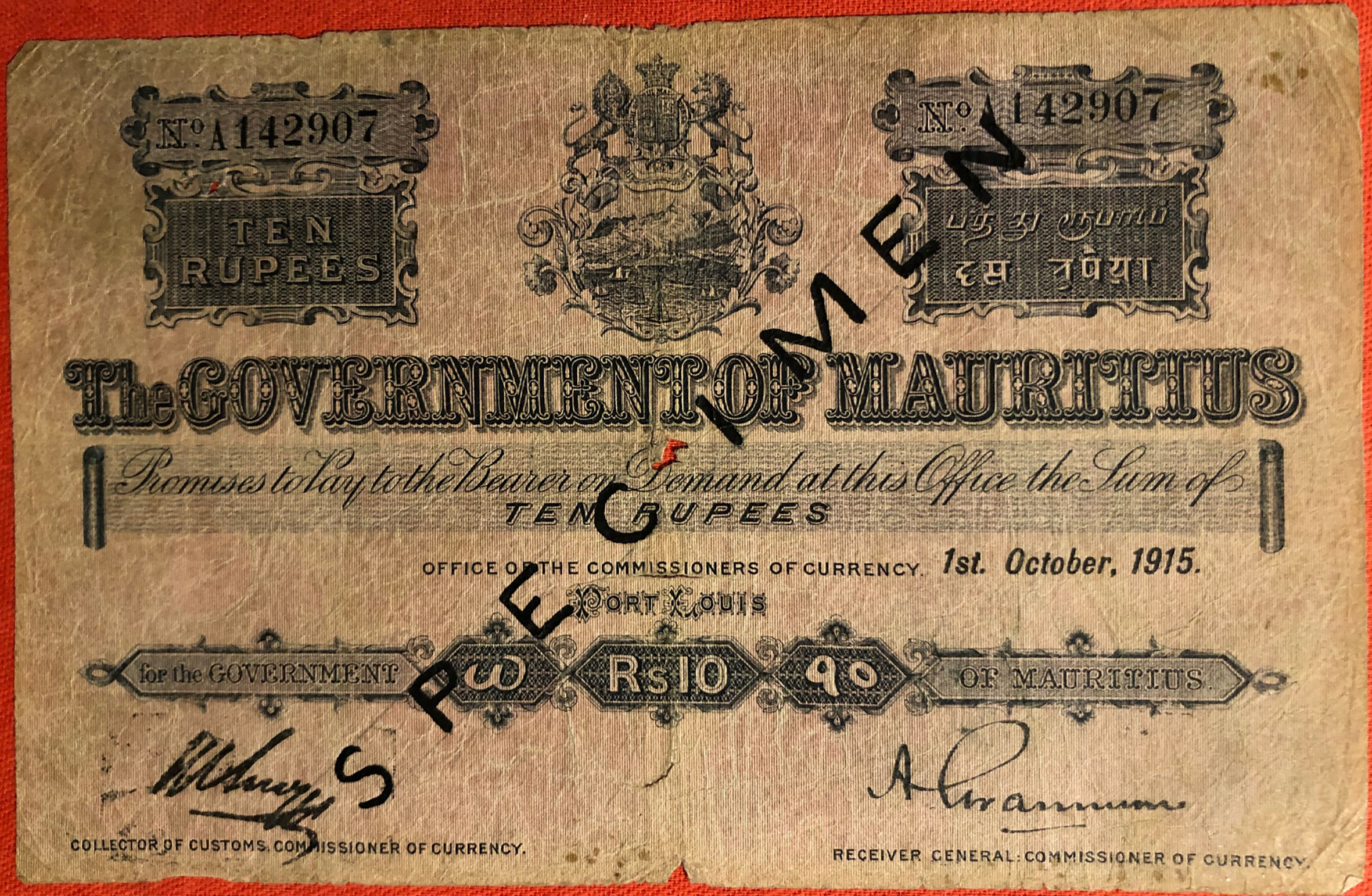  Diagonal black handwritten SPECIMEN ovpt front; normal s/n 