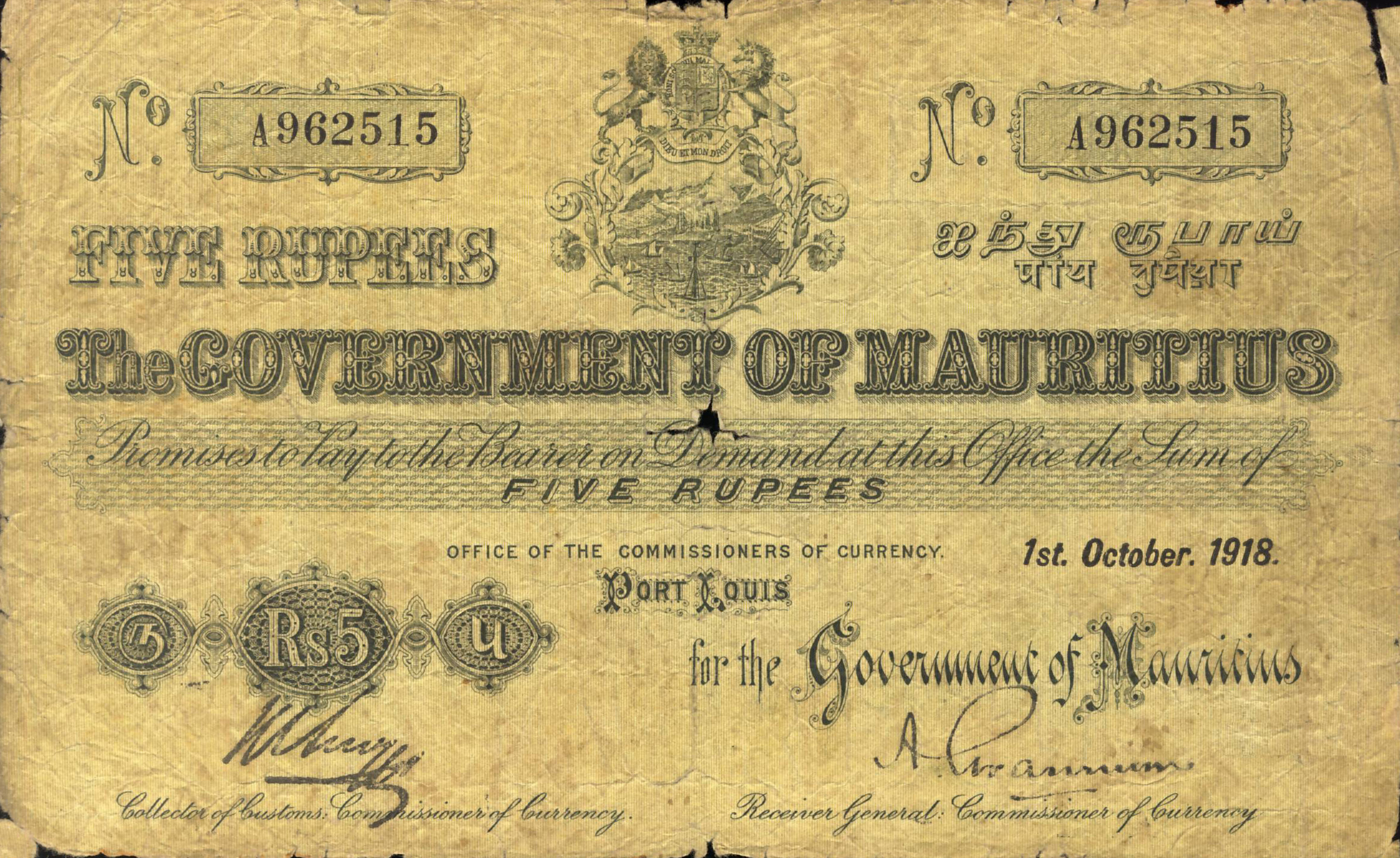  1st October 1918 s/n A 962515 - A 926996 