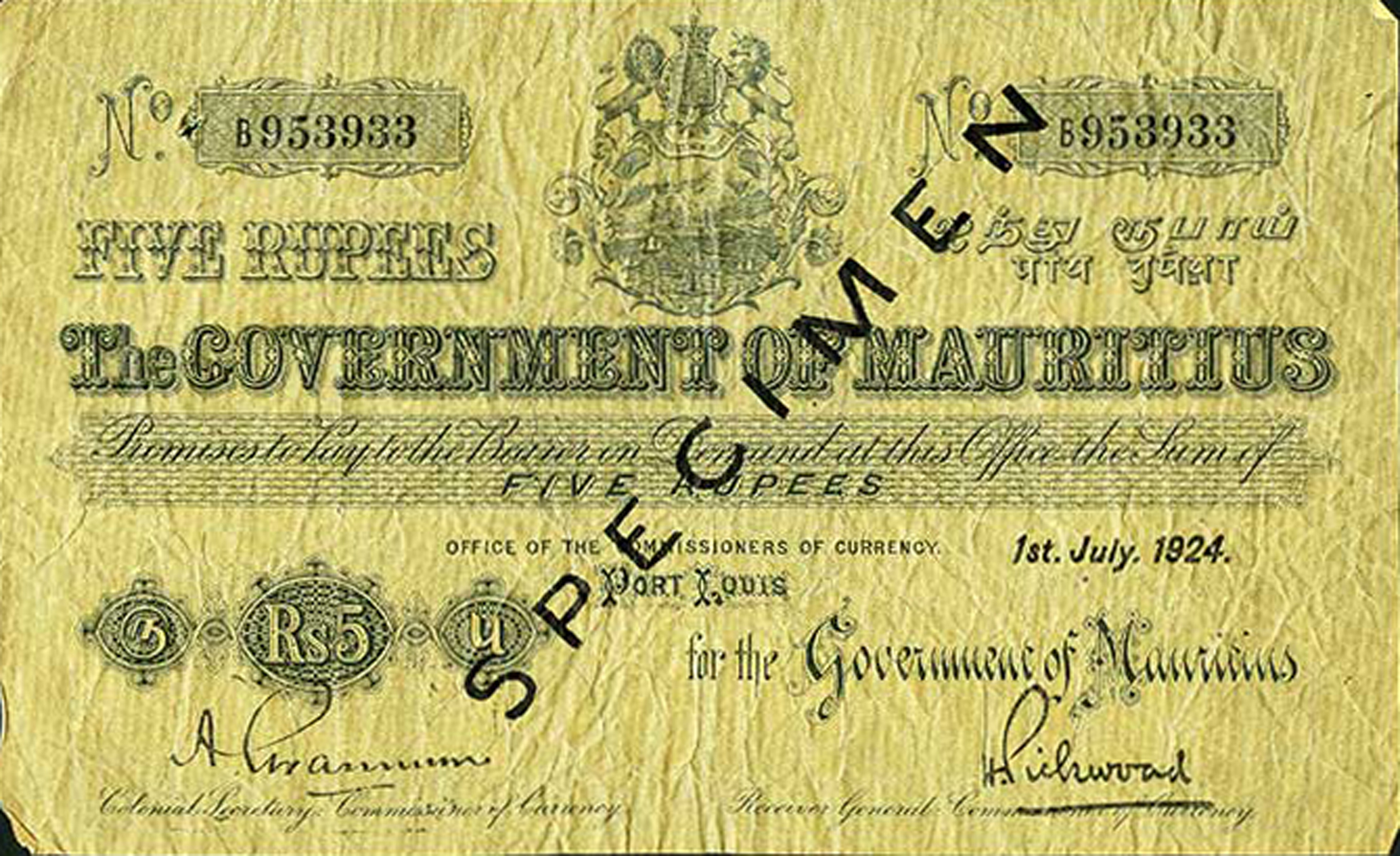  Diagonal black handwritten SPECIMEN ovpt front; normal s/n 