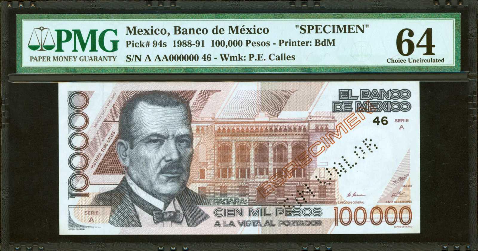  Diagonal red hollow ESPECIMEN ovpt front/back; diagonal SIN VALOR perf; all-zero s/n 