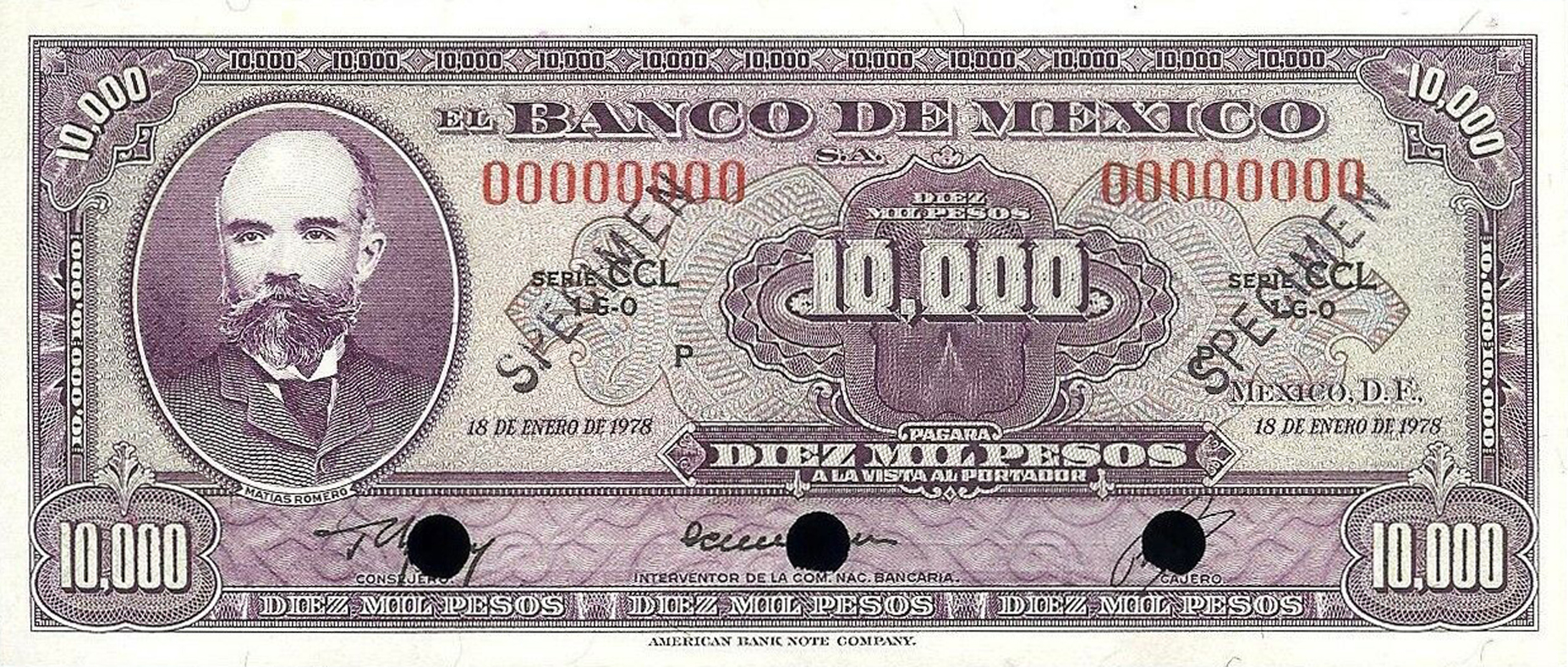  Two diagonal black SPECIMEN ovpts front; all-zero s/n 