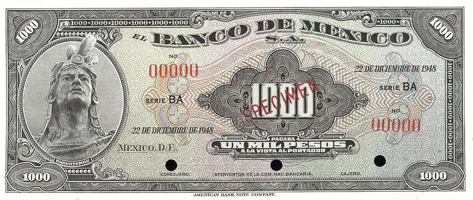  Diagonal red SPECIMEN ovpt front; all-zero s/n 