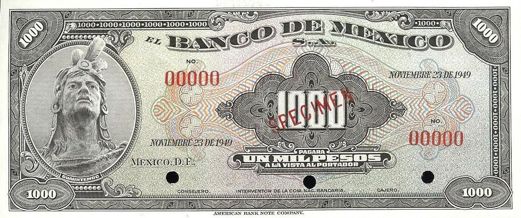  Diagonal red SPECIMEN ovpt front; no series; all-zero s/n 