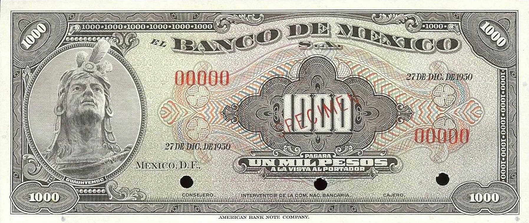  Diagonal red SPECIMEN ovpt front; no series; all-zero s/n 