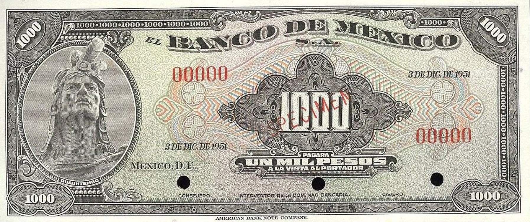  Diagonal red SPECIMEN ovpt front; no series; all-zero s/n 