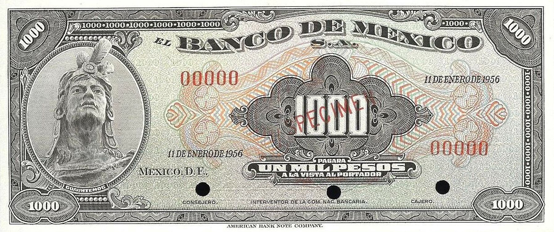  Diagonal red SPECIMEN ovpt front; no series; all-zero s/n 