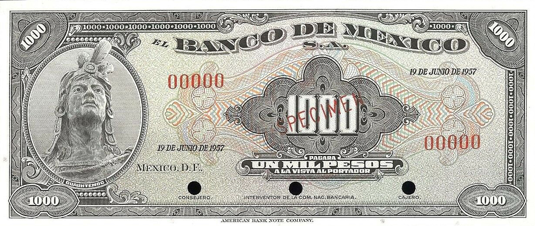  Diagonal red SPECIMEN ovpt front; no series; all-zero s/n 