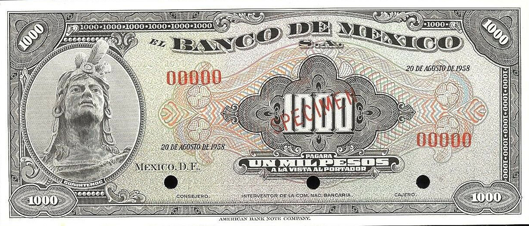  Diagonal red SPECIMEN ovpt front; no series; all-zero s/n 