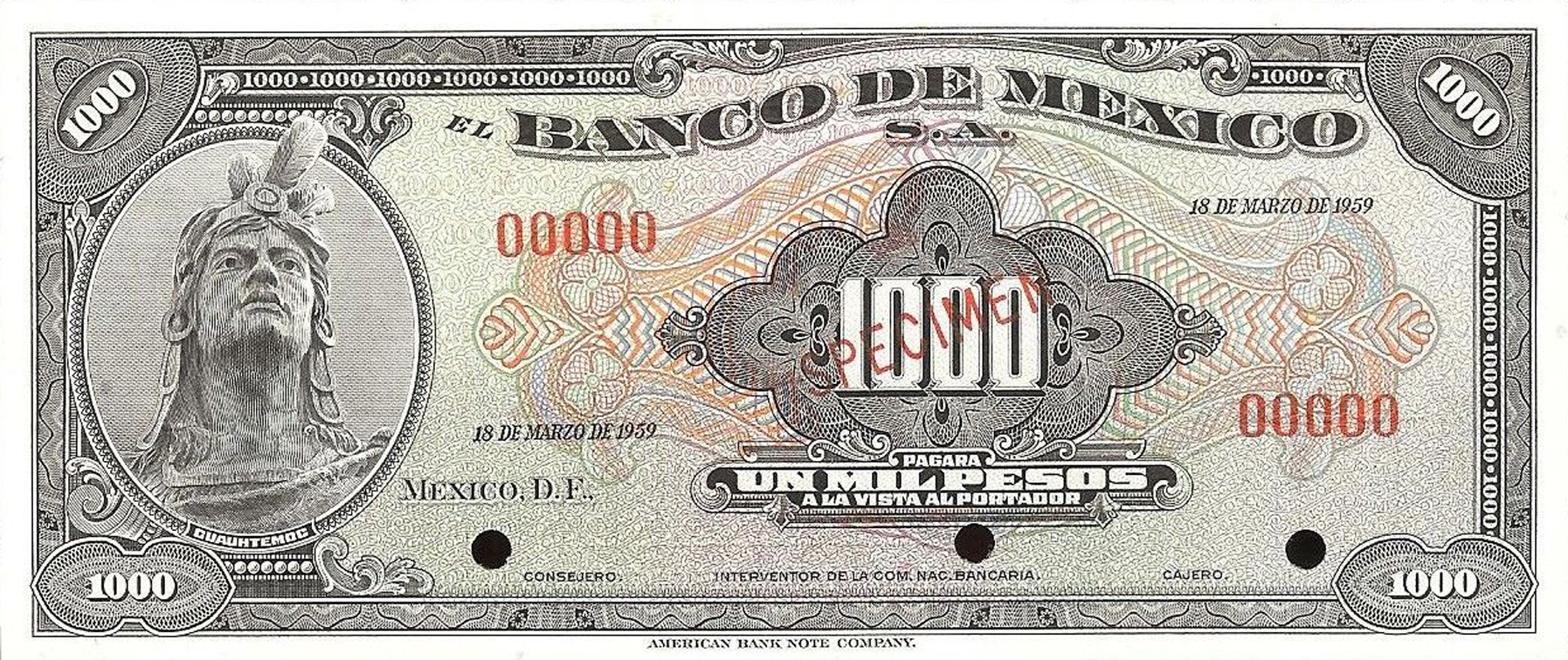  Diagonal red SPECIMEN ovpt front; no series; all-zero s/n 