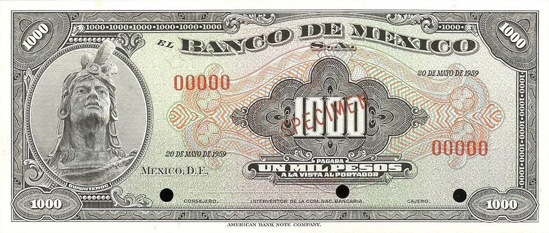  Diagonal red SPECIMEN ovpt front; no series; all-zero s/n 