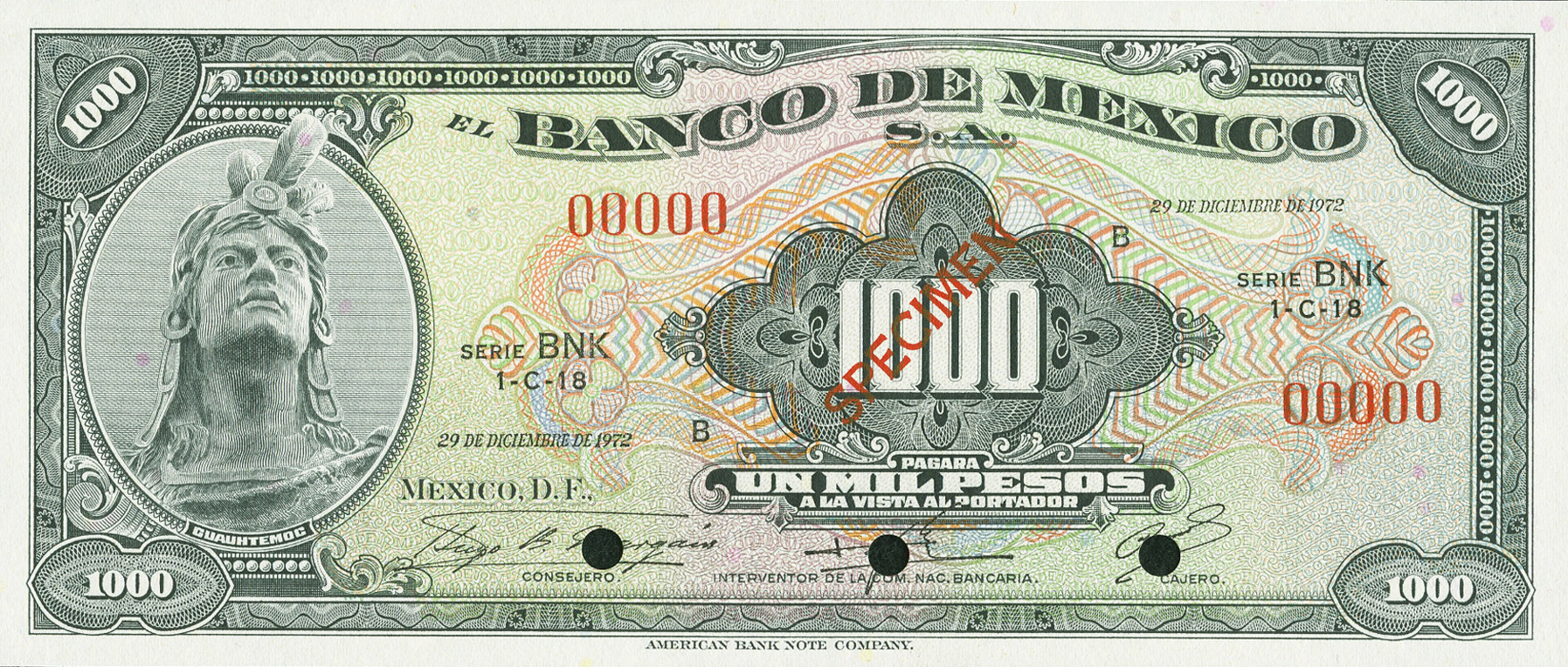  Diagonal red SPECIMEN ovpt front; all-zero s/n 