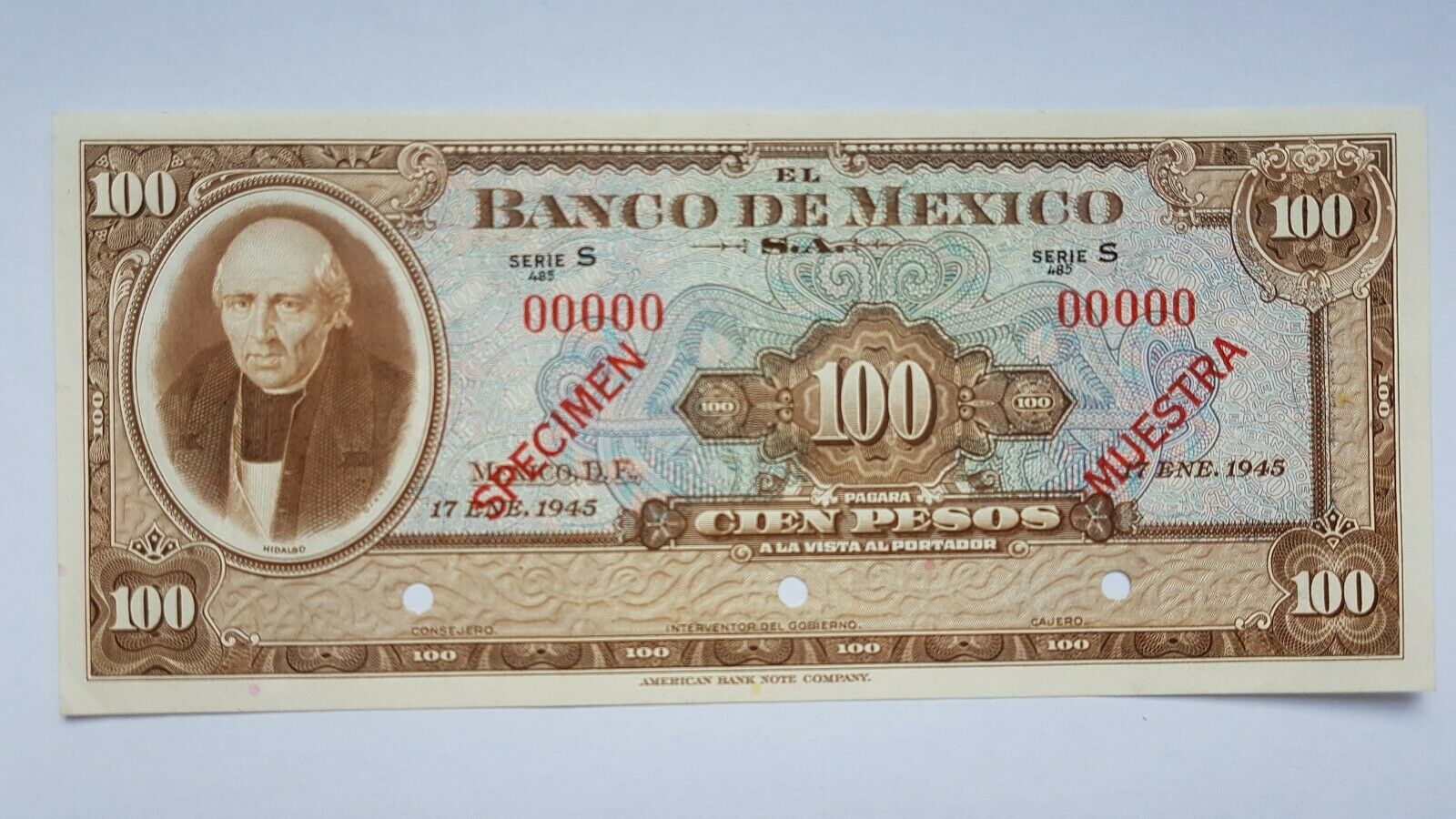  Diagonal red SPECIMEN / MUESTRA ovpts front/back; no sig ; all-zero s/n 