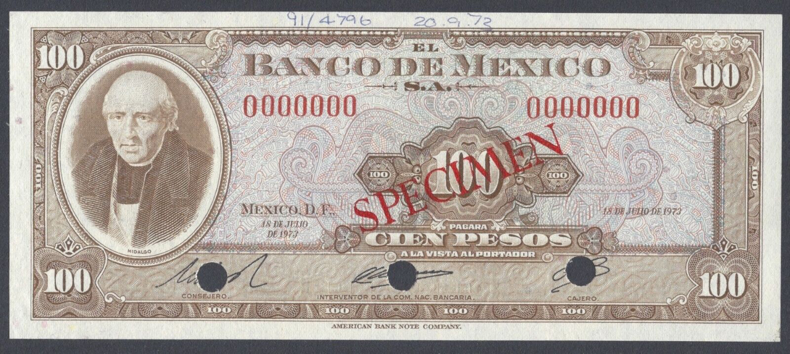  Diagonal red serif SPECIMEN ovpt front; no series; all-zero s/n 