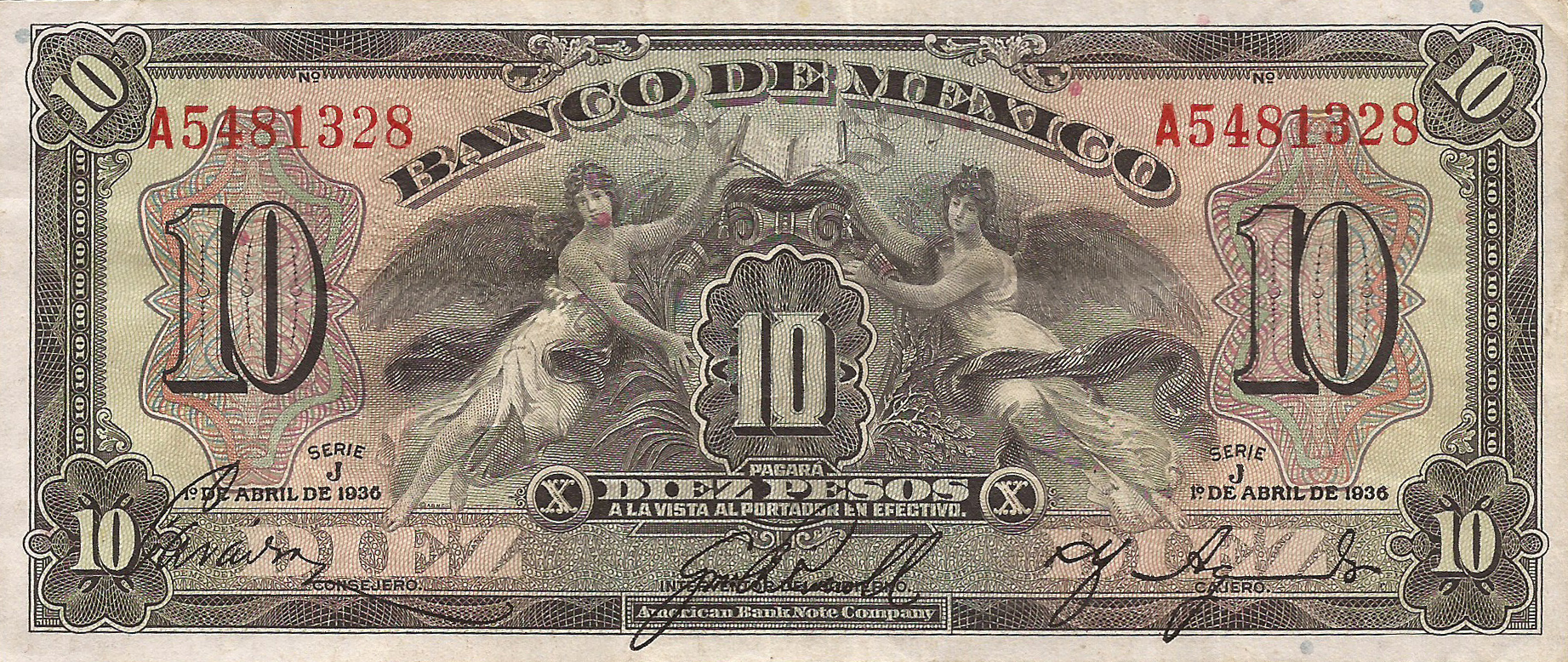  1° DE ABRIL DE 1936 Sig 3: Aguado Series J Prefix A 