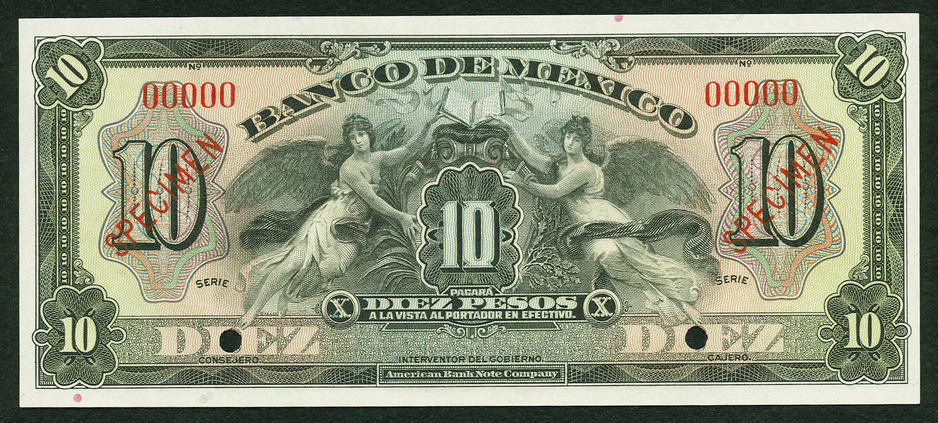  Two diagonal red SPECIMEN ovpts front; no date; no sig ; no series; all-zero s/n 