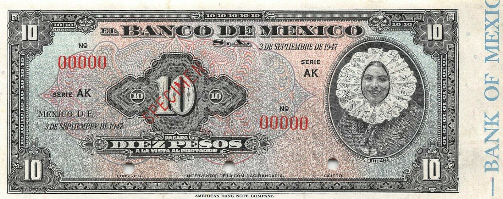  Diagonal red SPECIMEN ovpt front; all-zero s/n 