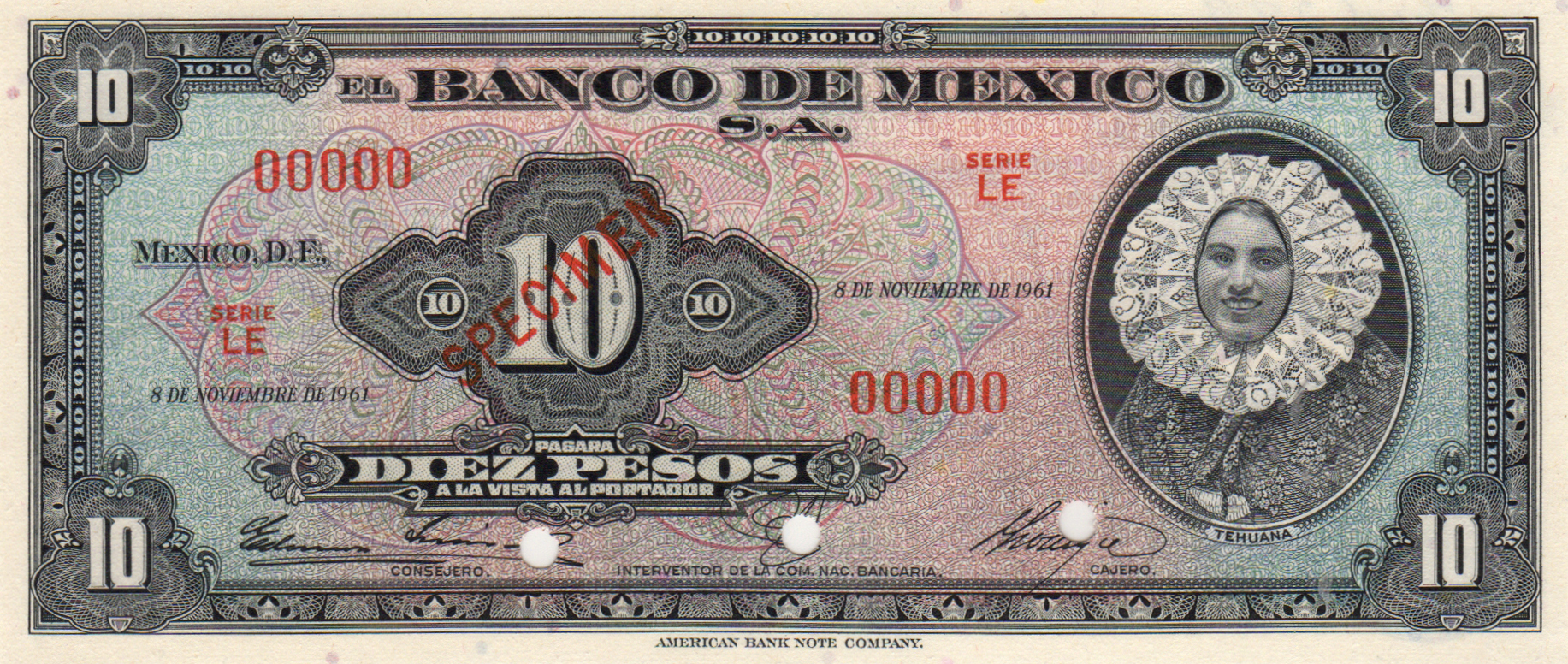  Diagonal red SPECIMEN ovpt front; all-zero s/n 