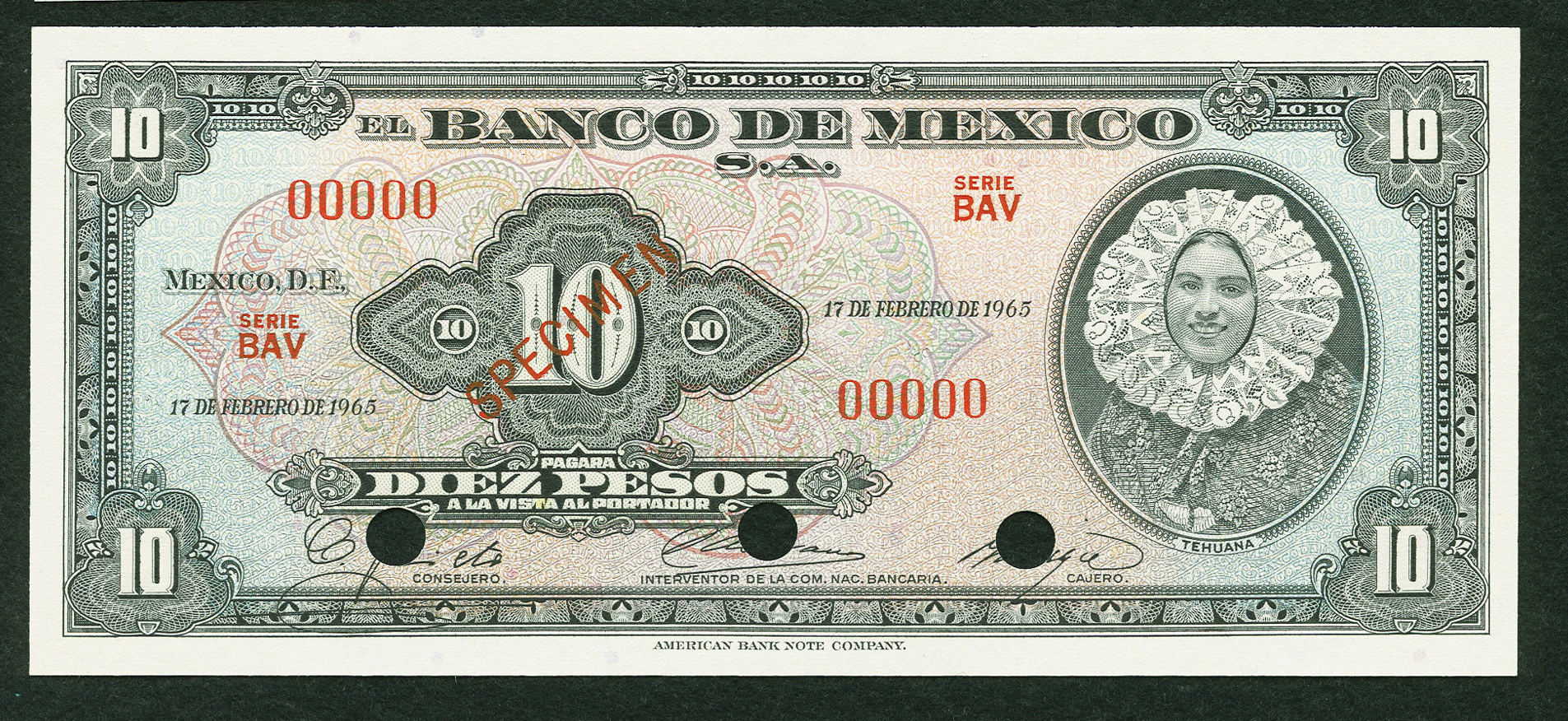  Diagonal red SPECIMEN ovpt front; all-zero s/n 