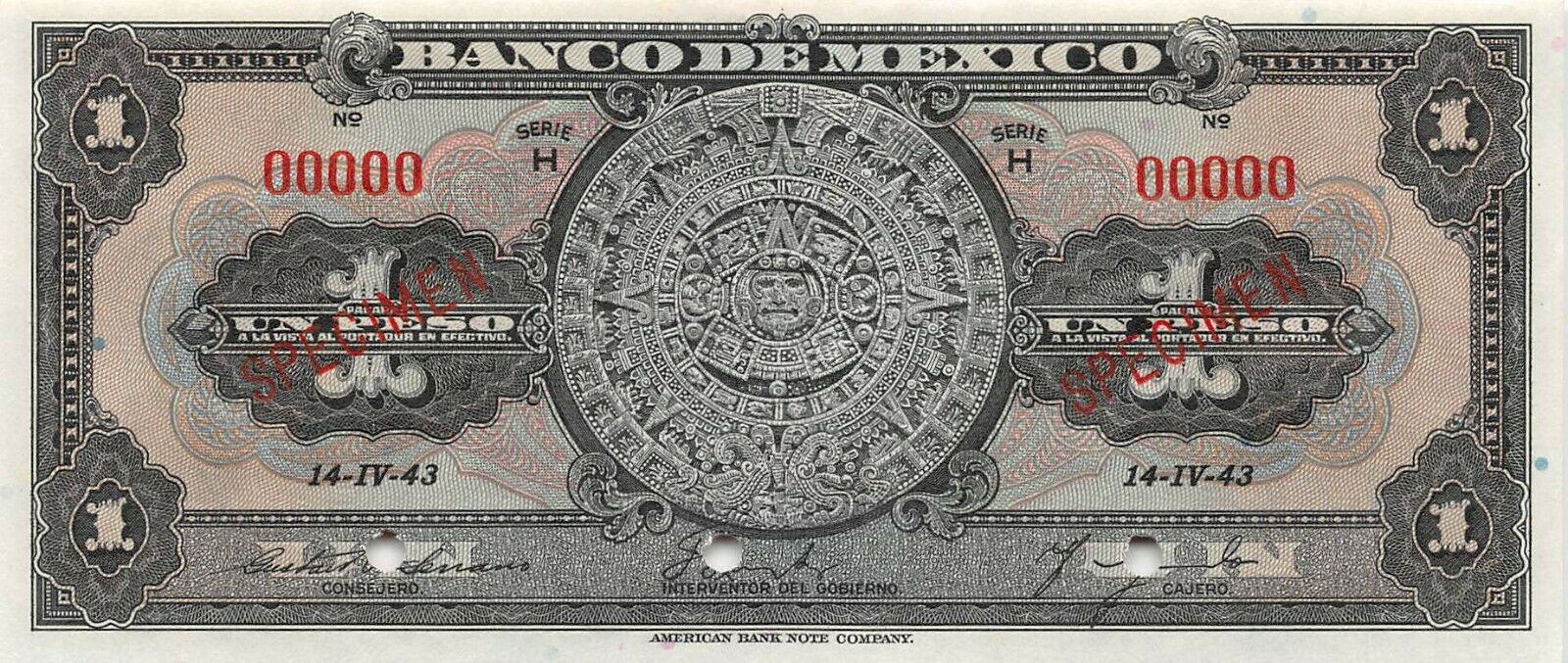  Two diagonal red SPECIMEN ovpts front; all-zero s/n 