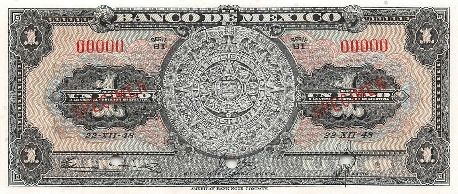  Two diagonal red SPECIMEN ovpts front; all-zero s/n 