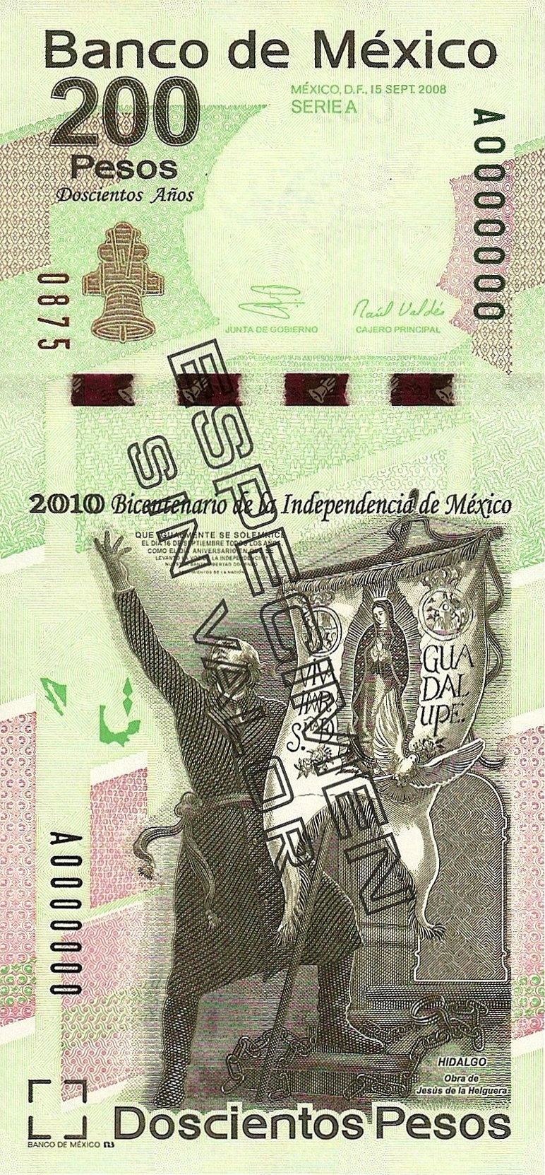  Diagonal black hollow ESPECIMEN SIN VALOR ovpt; horizontal balck # ovpt lower left 