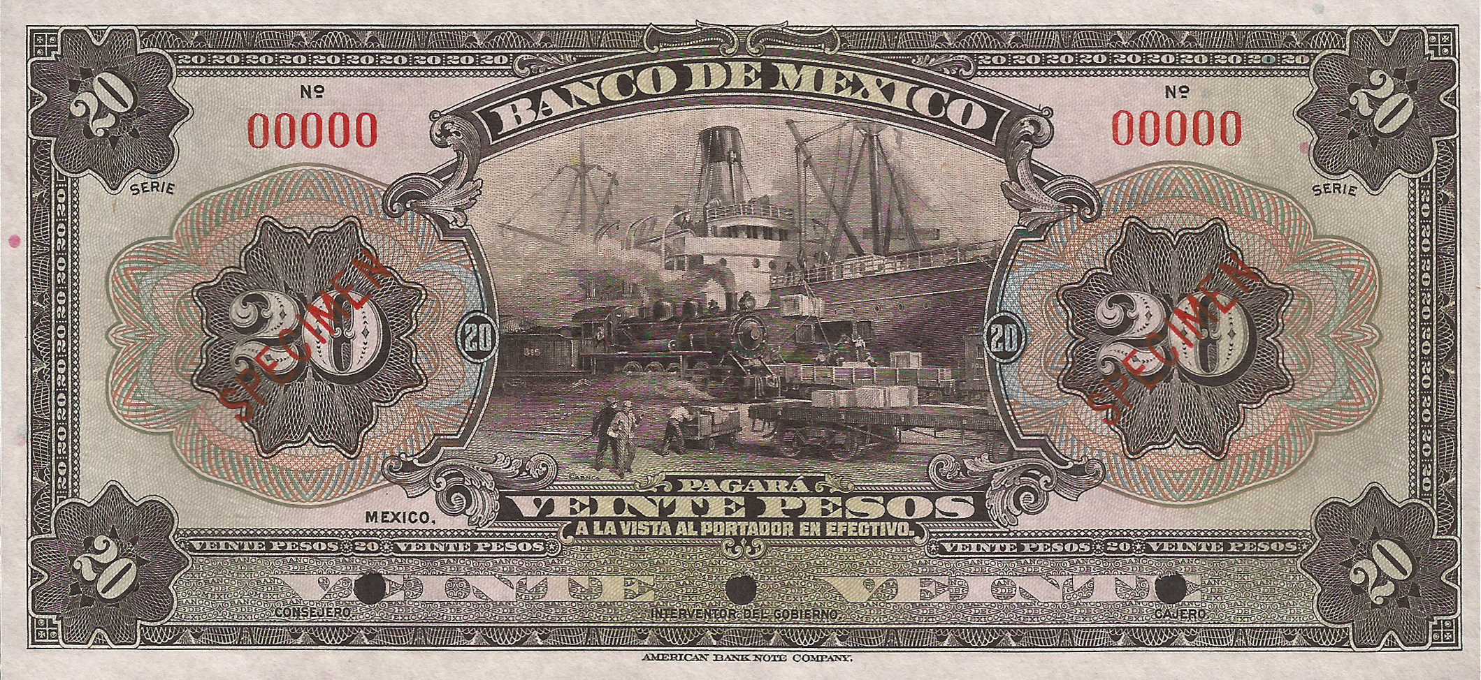  Two diagonal red SPECIMEN ovpts front; no date; no sig ; no series; all-zero s/n 