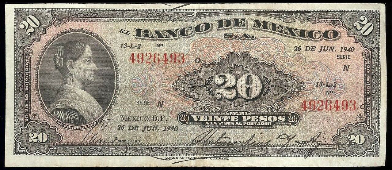  26 DE JUN 1940 Sig 3: Aguado Series N No prefix Center title: INTERVENTOR DEL GOBIERNO 