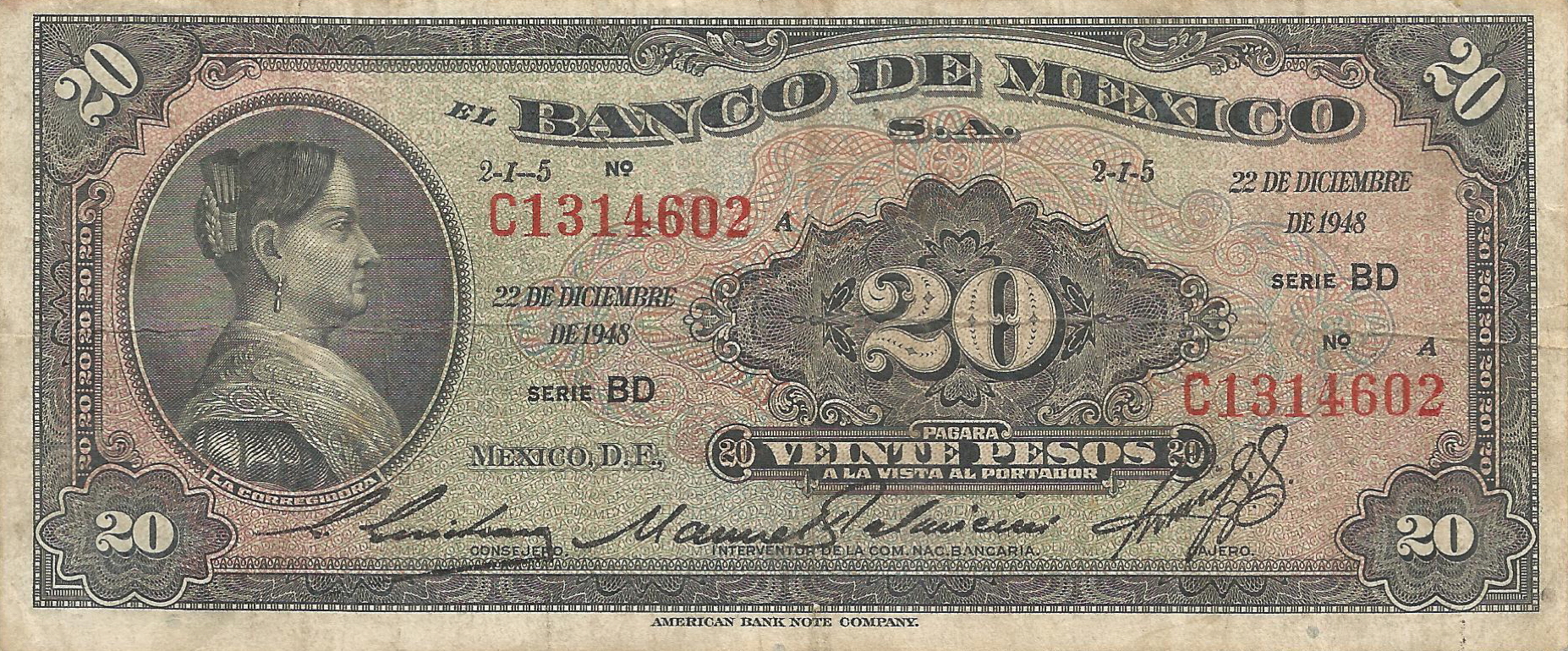  22 DE DICIEMBRE DE 1948 Sig 4: Marquez Series BA - BE Center title: INTERVENTOR DE LA COM NAC BANCARIA 